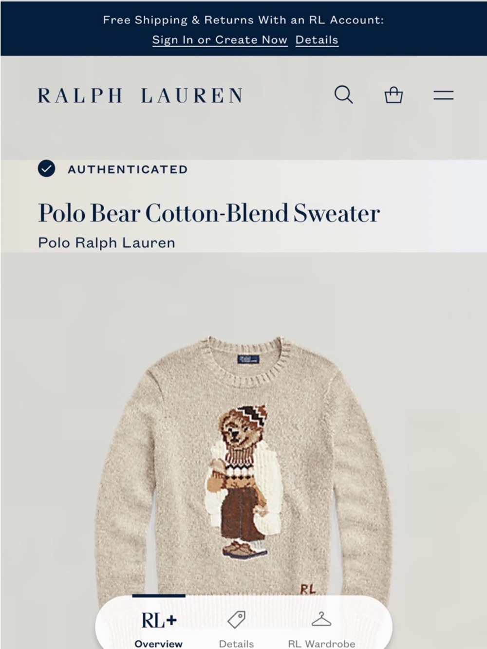 Polo Ralph Lauren Bear Shearling Cotton Sweater Mushroom Marl Medium - Picture 5 of 7